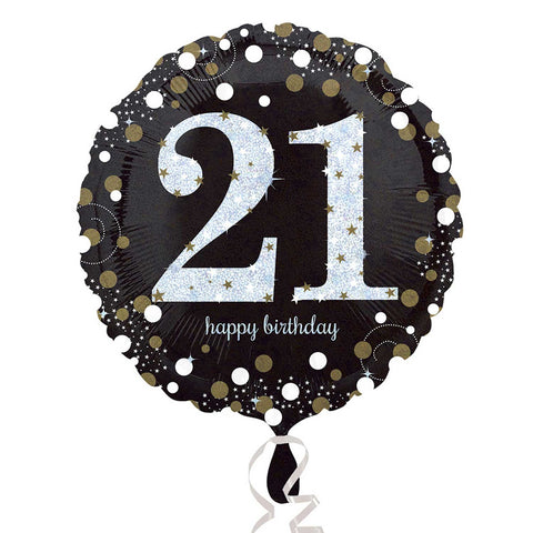 Foil Balloon - 18" - Happy 21st Birthday - Black/Gold/Silver