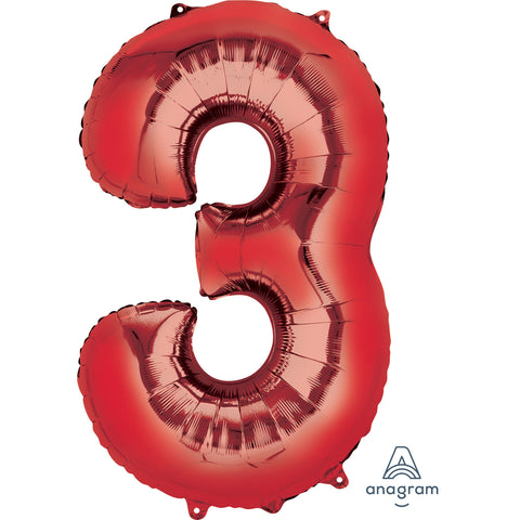 SuperShape Foil Balloon Number 3 - Red