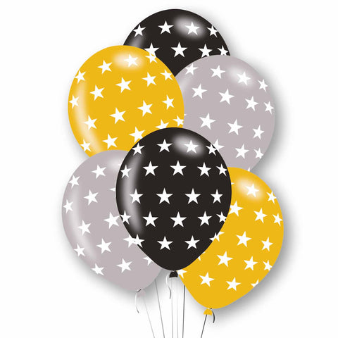 Latex Balloons - Stars - Black/Silver/Gold