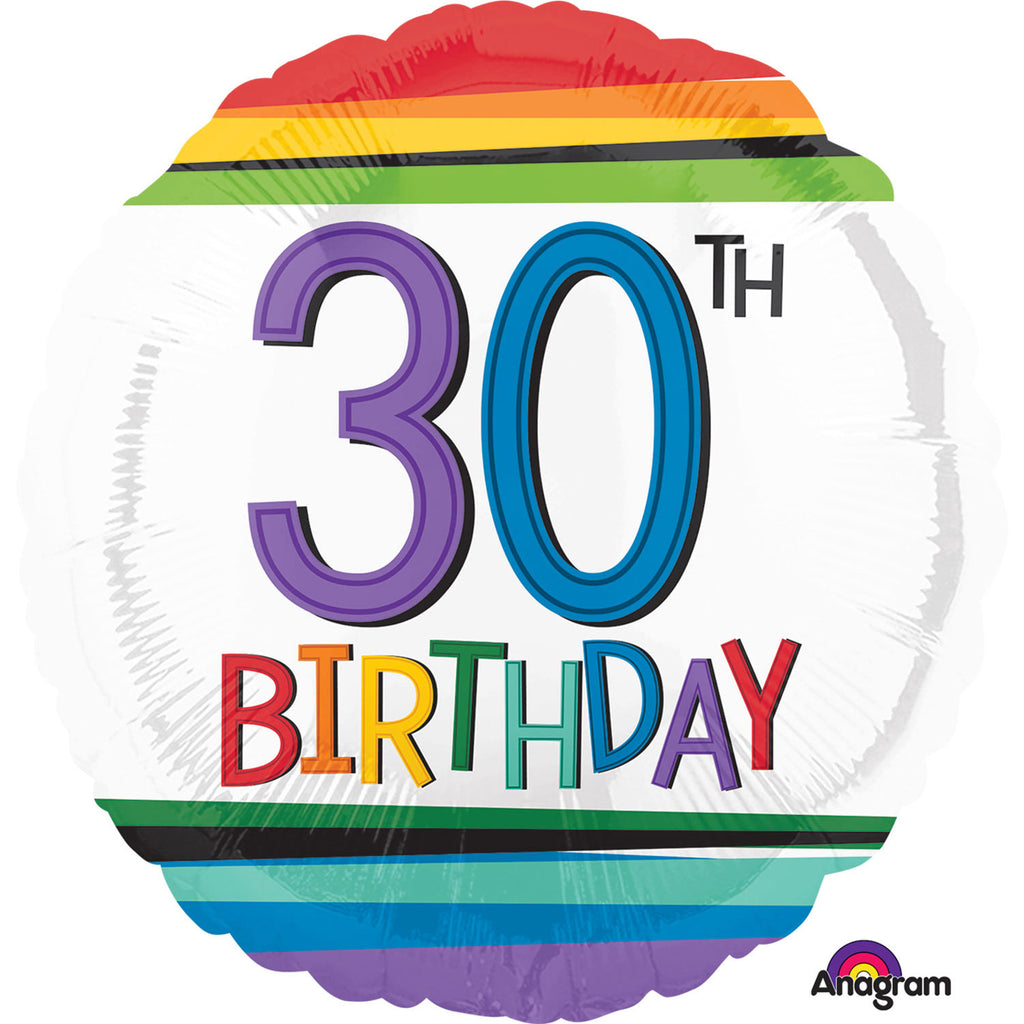 Foil Balloon - 17" - 30th Birthday - Multi-Coloured