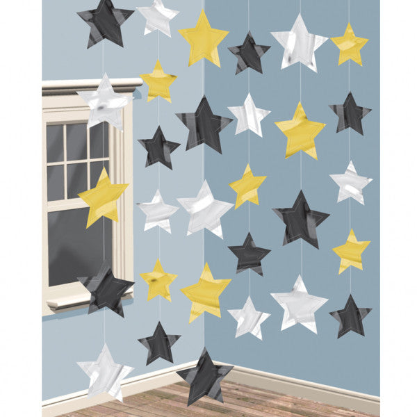 Hanging Decorations - Stars - Gold/Silver/Black