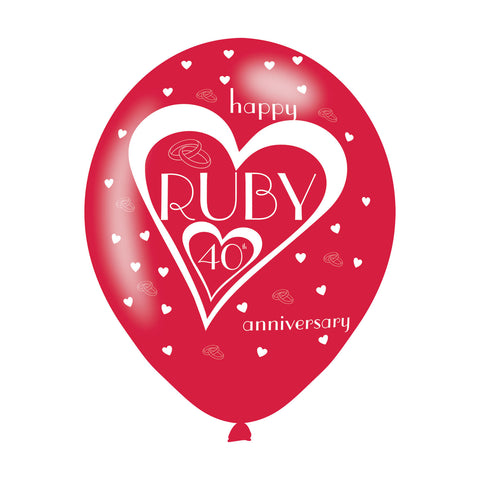 Latex Balloons - Anniversary - 40th Ruby