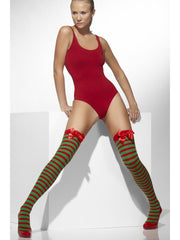 Hold Ups - Striped - Green/Red - with Bows