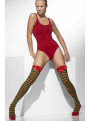Hold Ups - Striped - Green/Red - with Bows
