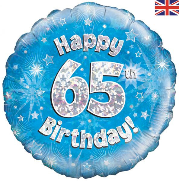 Foil balloon - 18" - Happy 65th Birthday - Blue