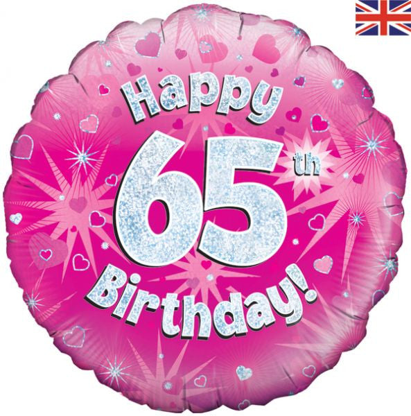 Foil Balloon - 18" - Happy 65th Birthday - Pink