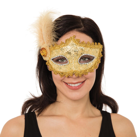 Eyemask - Gold with Feather