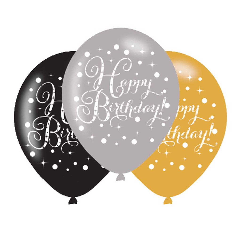 Latex Balloons - Birthday - Black/Gold/Silver