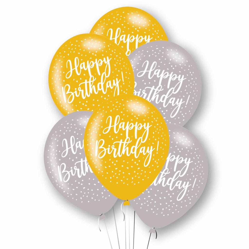 Latex Balloons - Birthday - Gold/Silver