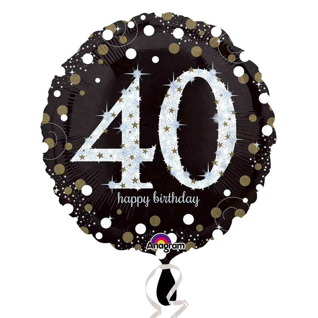 Foil Balloon - 18" - Happy 40th Birthday - Black/Gold/Silver