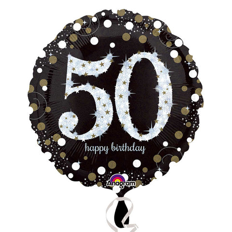 Foil balloon - 18" - Happy 50th Birthday - Black/Gold/Silver