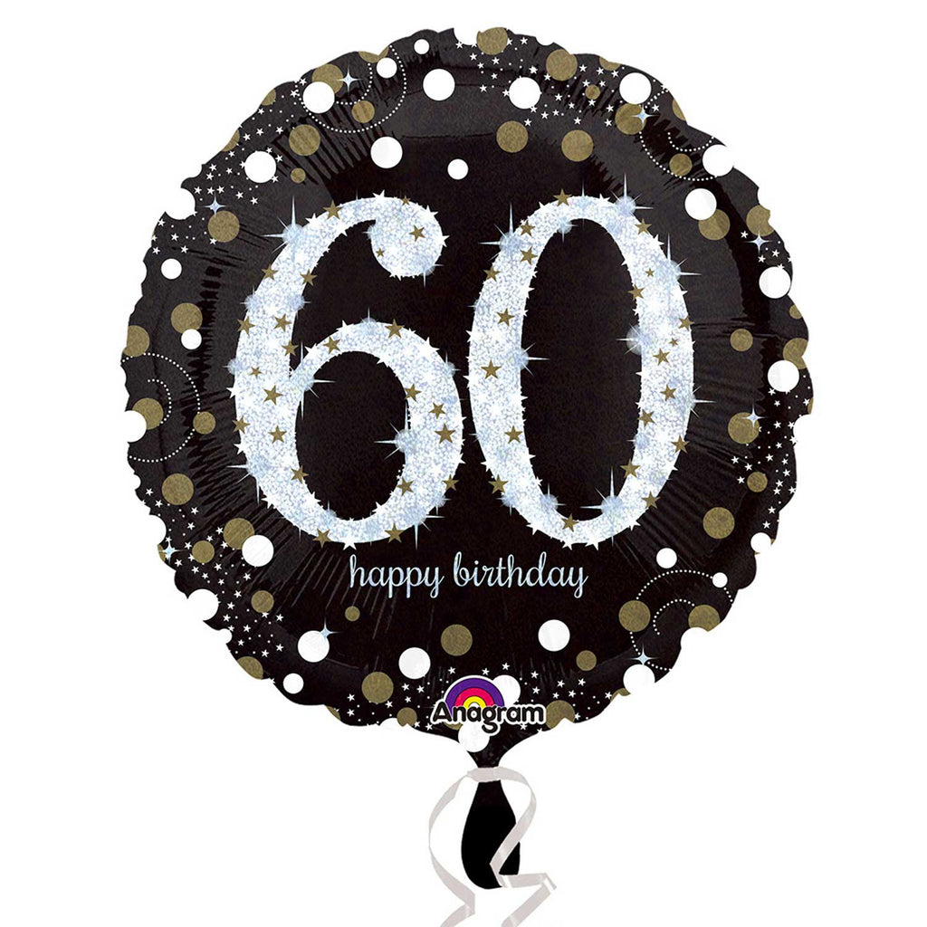 Foil Balloon - 18" - Happy 60th Birthday - Black/Gold/Silver
