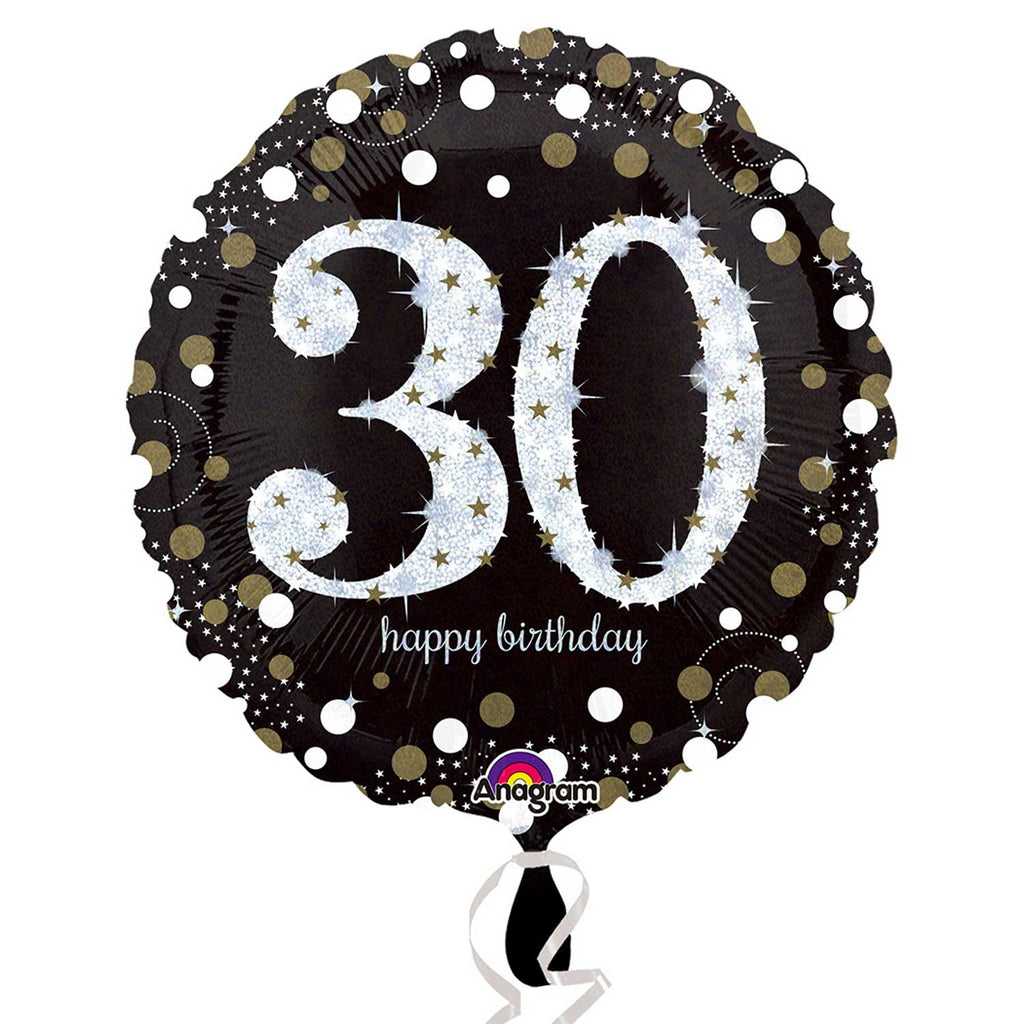 Foil Balloon - 18" - Happy 30th Birthday - Black/Gold/Silver