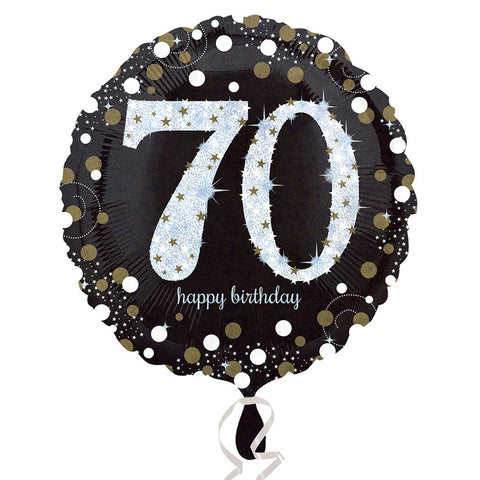 Foil Balloon - 18" - Happy 70th Birthday - Black/Gold/Silver
