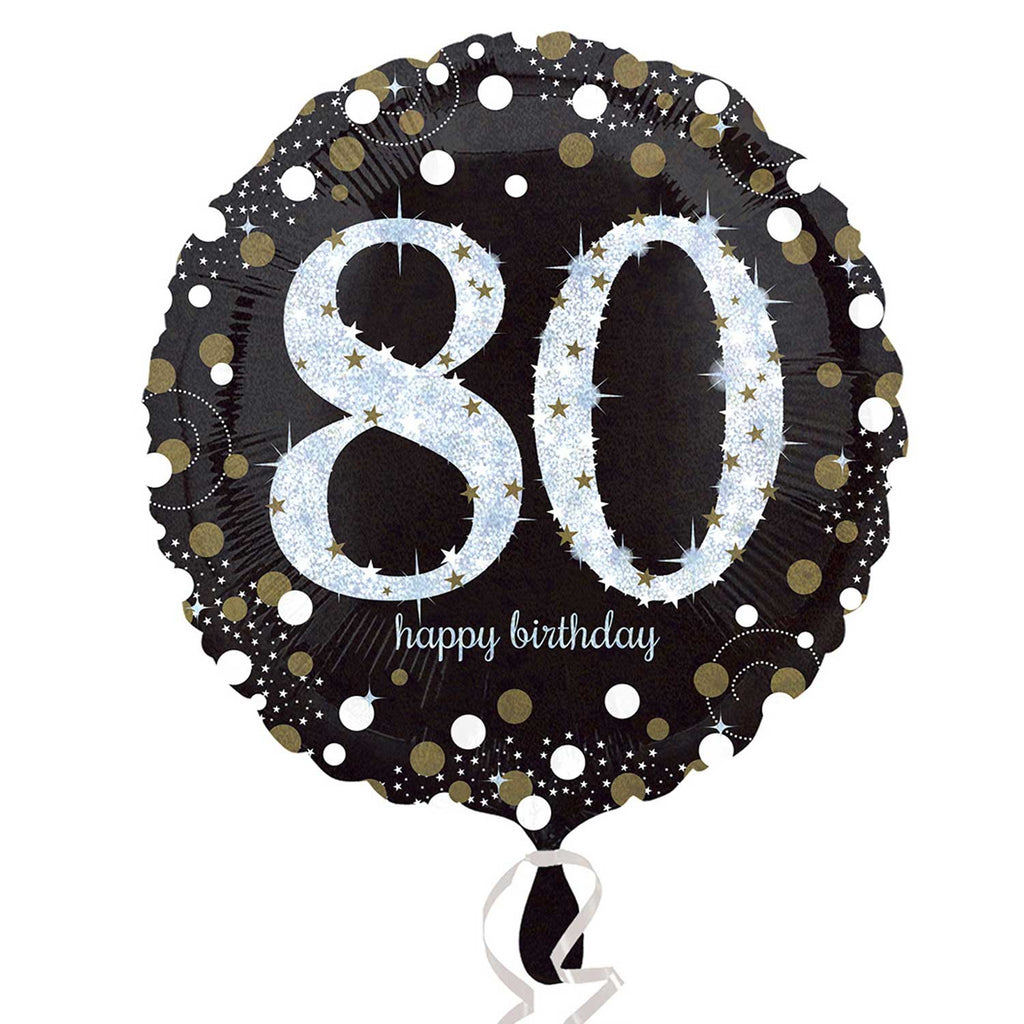 Foil Balloon - 18" - Happy 80th Birthday - Black/Gold/Silver