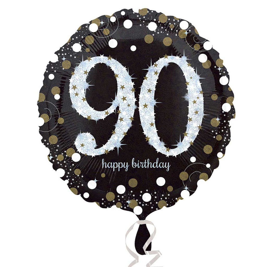 Foil Balloon - 18" - Happy 90th Birthday - Black/Gold/Silver