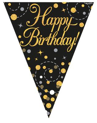 Banner - Birthday - Pennant - Black/Gold