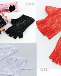Gloves  Fingerless - Lace - Black/White/Red