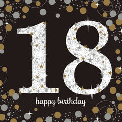 Napkins - Birthday - Ages 18 - 100 - Gold/Silver/Black