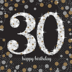 Napkins - Birthday - Ages 18 - 100 - Gold/Silver/Black