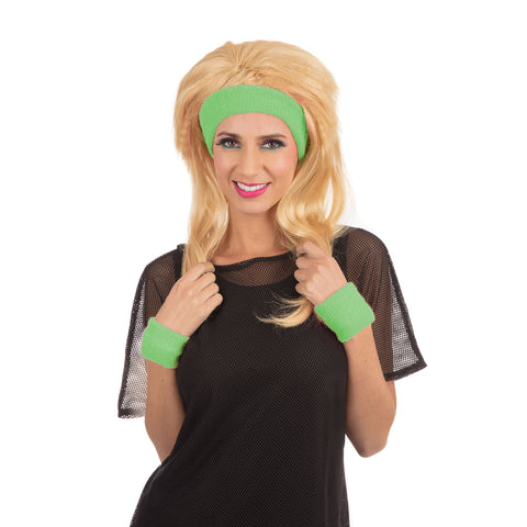 80's Headband & Wristband Set - Assorted Neon Colours