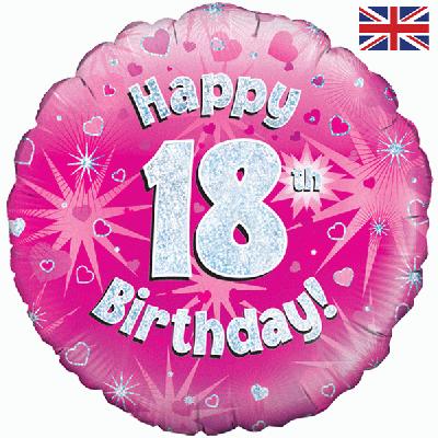 Foil Balloon - 18" - Happy 18th Birthday - Pink