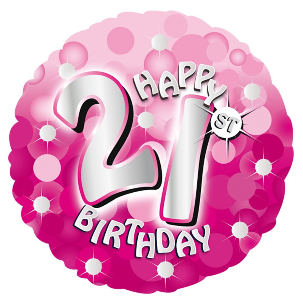 Foil Balloon - 18" - Happy 21st Birthday - Pink