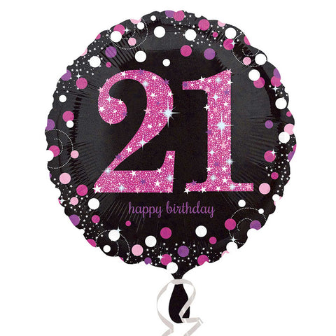 Foil Balloon - 18" - Happy 21st Birthday - Black/Pink