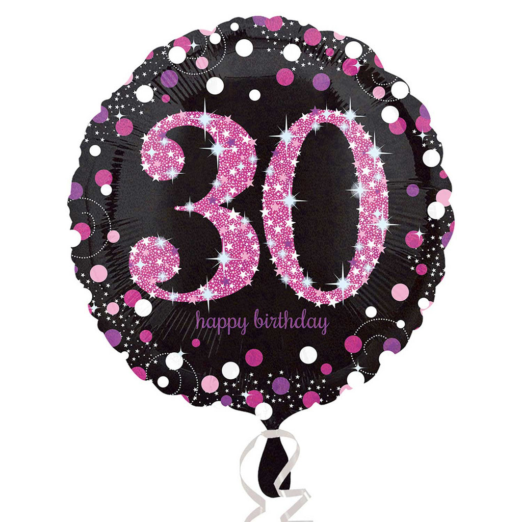 Foil Balloon - 18" - Happy 30th Birthday - Black/Pink