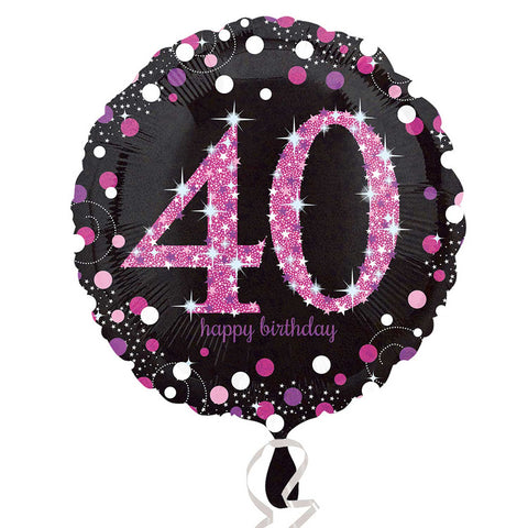 Foil Balloon - 18" - Happy 40th Birthday - Black/Pink