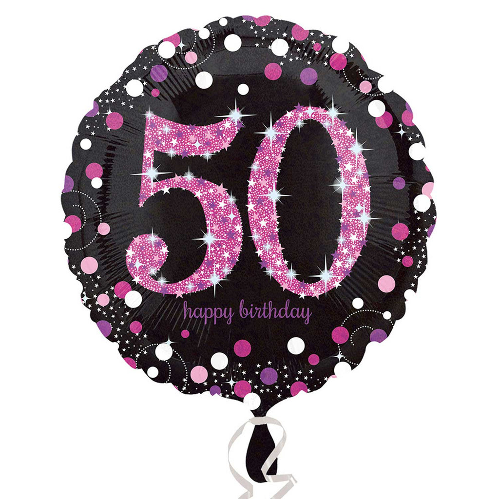 Foil Balloon - 18" - Happy 50th Birthday - Black/Pink