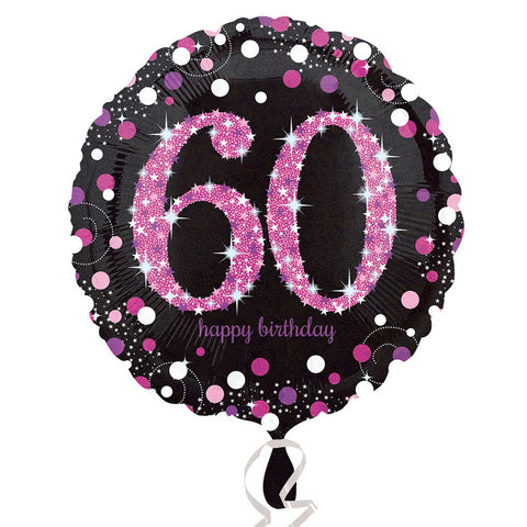 Foil Balloon - 18" - Happy 60th Birthday - Black/Pink