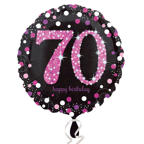 Foil Balloon - 18" - Happy 70th Birthday - Black/Pink