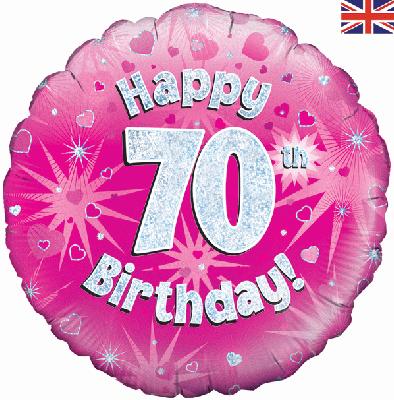 Foil Balloon - 18" - Happy 70th Birthday - Pink