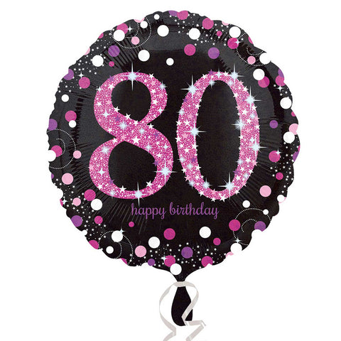 Foil Balloon - 18" - Happy 80th Birthday - Black/Pink