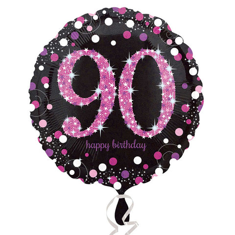 Foil Balloon - 18" - Happy 90th Birthday - Black/Pink