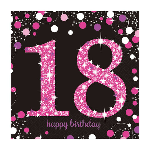 Napkins - Birthday - Ages 18 - 100 - Pink/Purple/Black