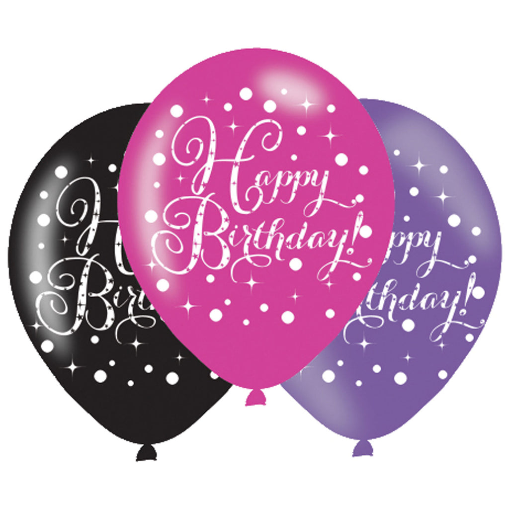 Latex Balloons - Birthday - Black/Pink/Purple