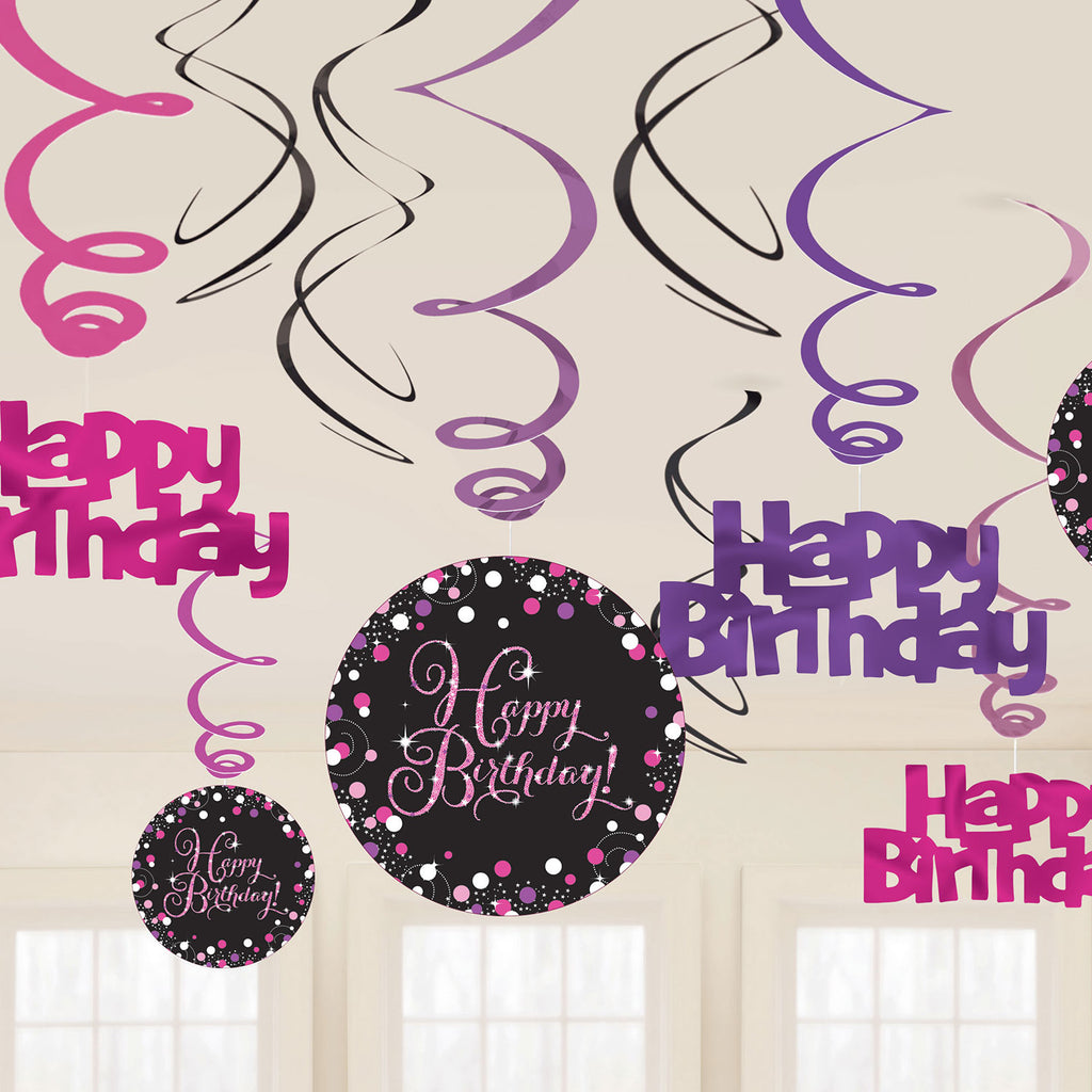 Swirl Decorations - Birthday - Pink/Purple/Black