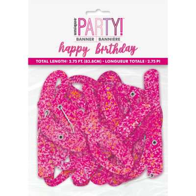 Banner - Birthday - Script - Pink