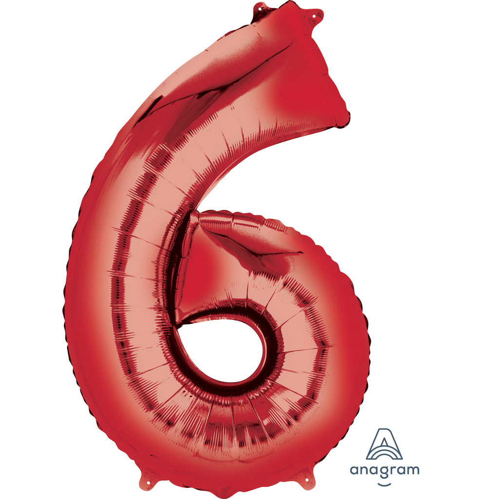 SuperShape Foil Balloon Number 6 - Red
