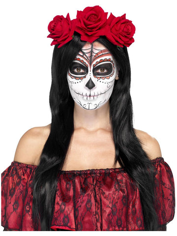 Headband - Day of the Dead Rose - Red