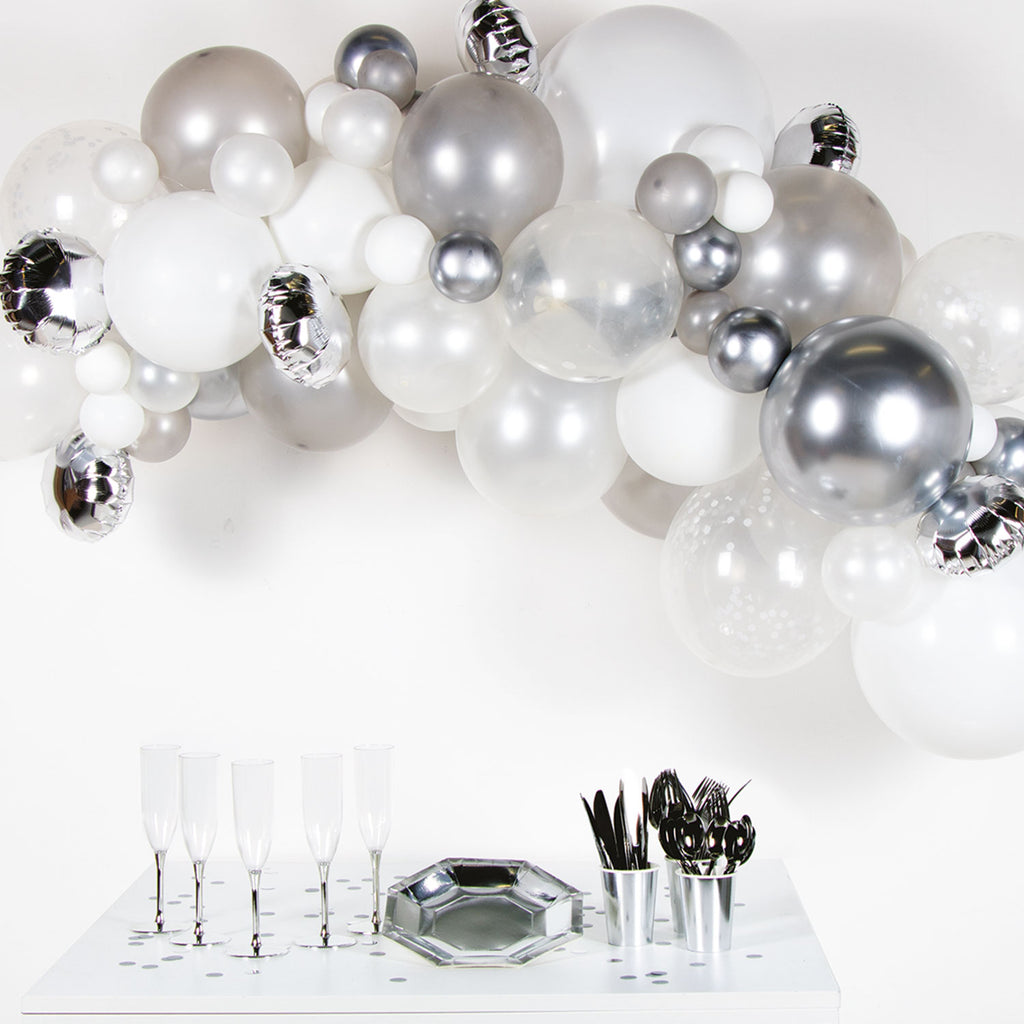 DIY Garland/Arch Kit - Latex Balloons - Silver/White