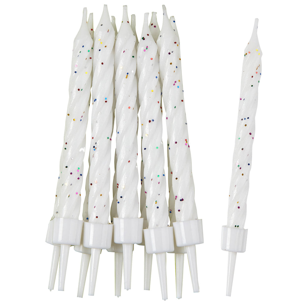 Candles with Holders - Glitter - White